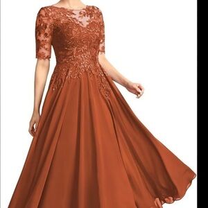 NWOT Wedding Elegant Rust Orange Evening Gown Size 15